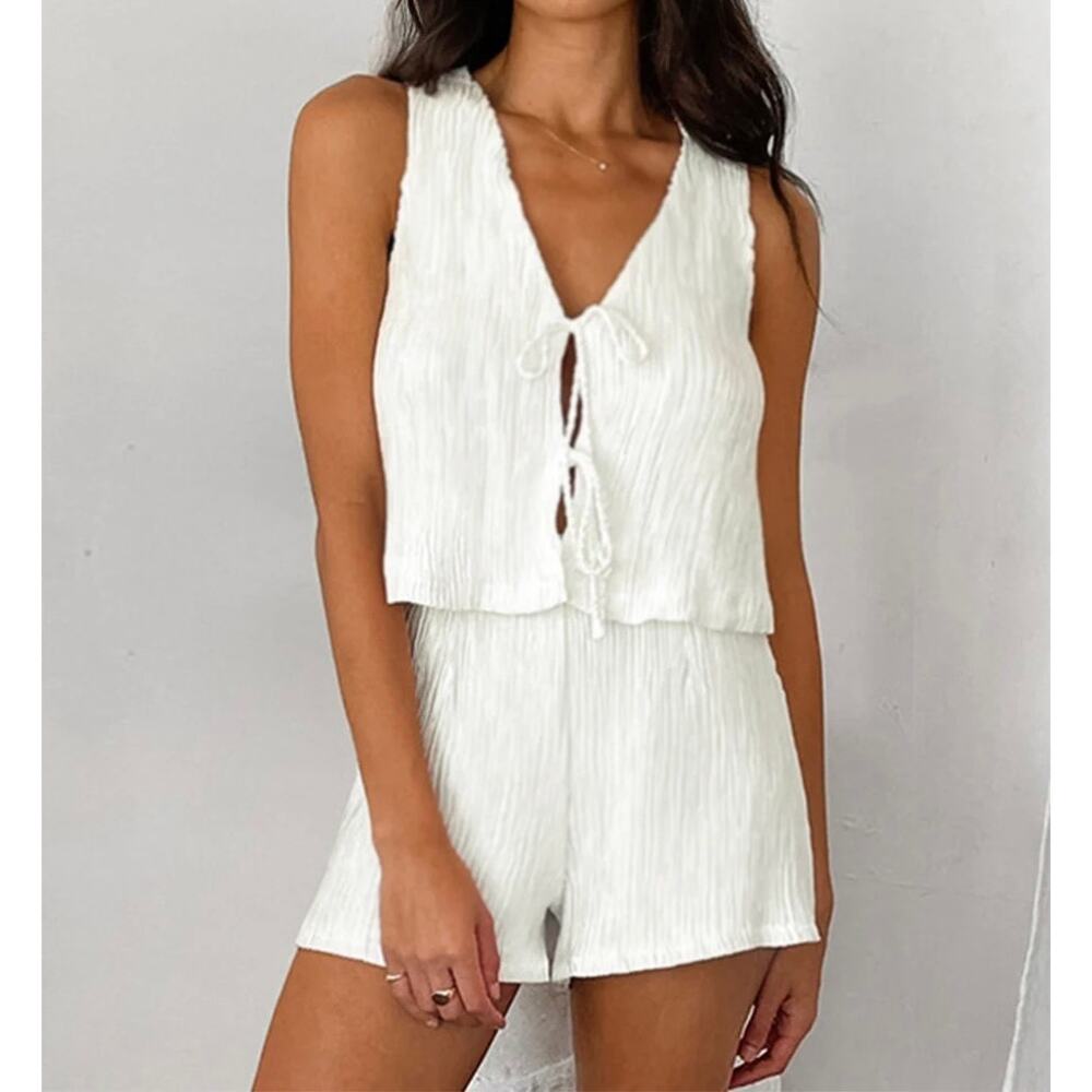 Commense Tie Front Sleeveless Top & Shorts Set M NWT